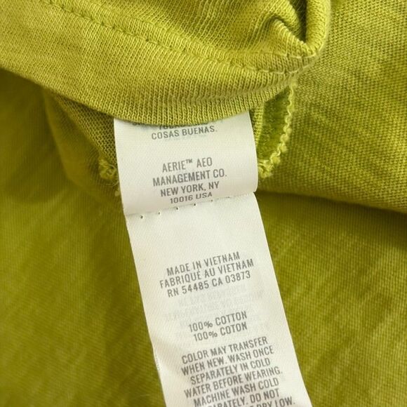 Aerie T-Shirt Women's Small Green Round Neck Puff Sleeve Solid Casual Shirt - Picture 8 of 9